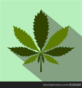Marijuana leaf icon in flat style on a green background. Marijuana leaf icon, flat style
