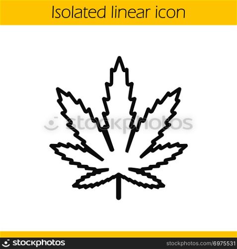 Marijuana leaf linear icon. Thin line illustration. Cannabis weed contour symbol. Vector isolated outline drawing. Marijuana leaf linear icon