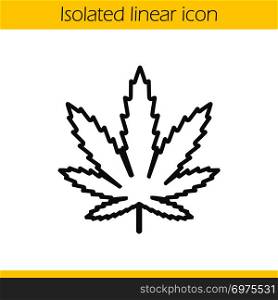 Marijuana leaf linear icon. Thin line illustration. Cannabis weed contour symbol. Vector isolated outline drawing. Marijuana leaf linear icon
