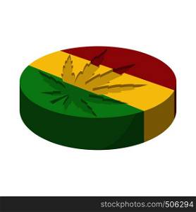 Marijuana leaf with rastafarian colors icon in cartoon style on a white background. Marijuana leaf with rastafarian colors icon