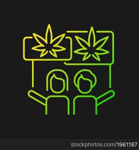 Marijuana legalization protest gradient vector icon for dark theme. Cannabis rights movement. Marijuana activists. Thin line color symbol. Modern style pictogram. Vector isolated outline drawing. Marijuana legalization protest gradient vector icon for dark theme