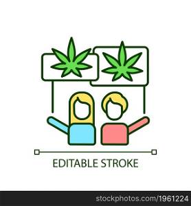 Marijuana legalization protest RGB color icon. Cannabis rights movement. Marijuana activists. Drug liberalization. Isolated vector illustration. Simple filled line drawing. Editable stroke. Marijuana legalization protest RGB color icon