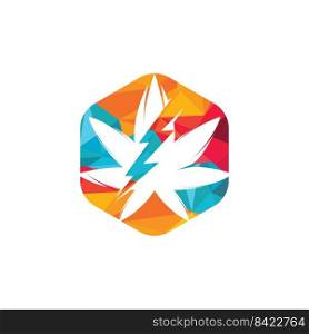 Marijuana thunder vector logo design. Cannabis or marijuana leaf logo icon with lighting bolt. 