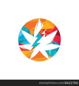 Marijuana thunder vector logo design. Cannabis or marijuana leaf logo icon with lighting bolt. 