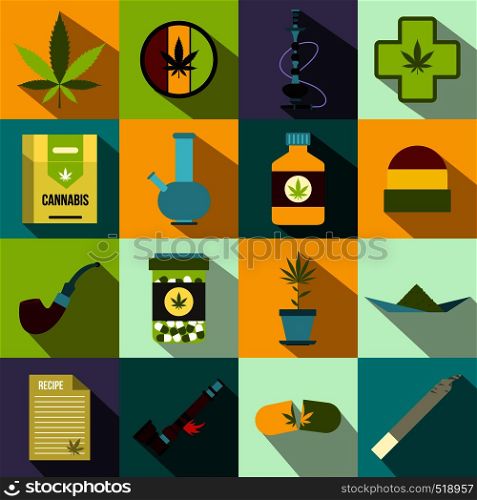 Marijuanai cons set in flat style for any design. Marijuana icons set, flat style