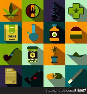 Marijuanai cons set in flat style for any design. Marijuana icons set, flat style
