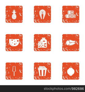 Marinate bbq icons set. Grunge set of 9 marinate bbq vector icons for web isolated on white background. Marinate bbq icons set, grunge style
