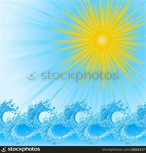 Marine background with two blue waves