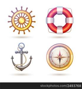 Marine decorative icons symbols set with anchor lifebuoy compass and steering wheel isolated vector illustration