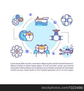 Marine engineer concept icon with text. Ship maintenance crew. Oceanographic exploration. PPT page vector template. Brochure, magazine, booklet design element with linear illustrations