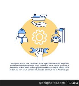 Marine engineer concept icon with text. Water vessel maintenance worker. Maritime specialist. PPT page vector template. Brochure, magazine, booklet design element with linear illustrations