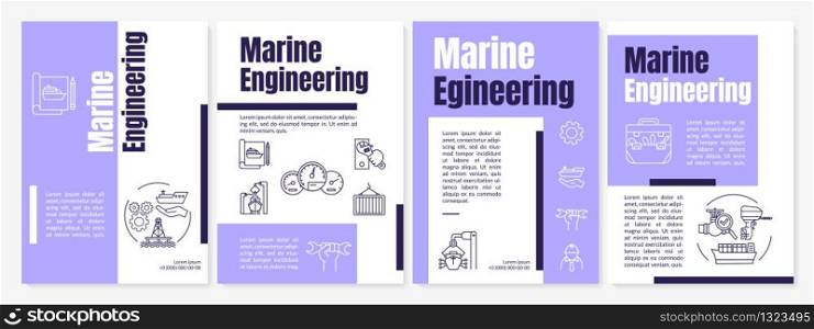 Marine engineering brochure template. Nautical industry job. Flyer, booklet, leaflet print, cover design with linear icons. Vector layouts for magazines, annual reports, advertising posters