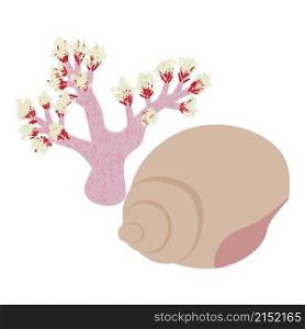 Marine environment icon isometric vector. Exotic coral and spiral sea shell icon. Underwater flora, marine life. Marine environment icon isometric vector. Exotic coral and spiral sea shell icon