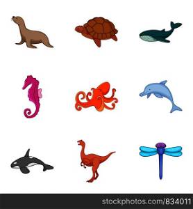 Marine fauna icons set. Cartoon set of 9 marine fauna vector icons for web isolated on white background. Marine fauna icons set, cartoon style