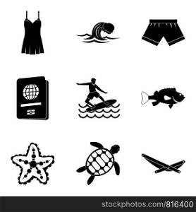 Marine fauna icons set. Simple set of 9 marine fauna vector icons for web isolated on white background. Marine fauna icons set, simple style
