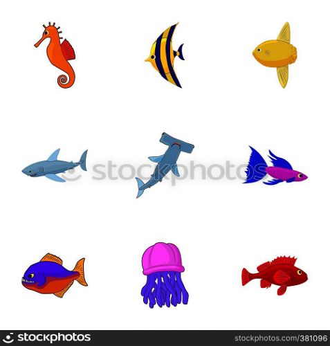 Marine fish icons set. Cartoon illustration of 9 marine fish vector icons for web. Marine fish icons set, cartoon style