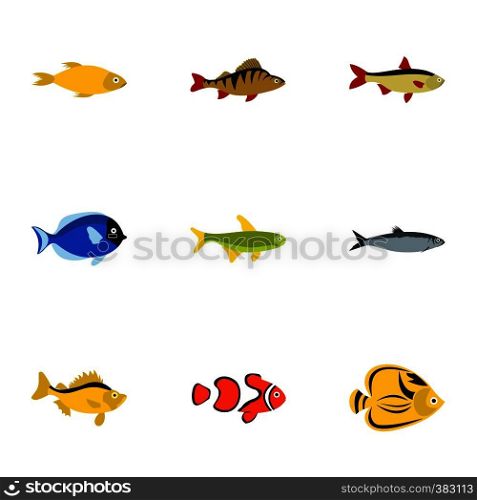 Marine fish icons set. Flat illustration of 9 marine fish vector icons for web. Marine fish icons set, flat style