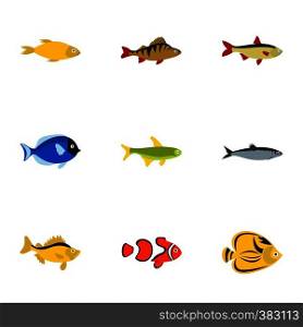 Marine fish icons set. Flat illustration of 9 marine fish vector icons for web. Marine fish icons set, flat style