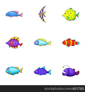 Marine fish species icons set. Cartoon illustration of 9 marine fish species vector icons for web. Marine fish species icons set, cartoon style