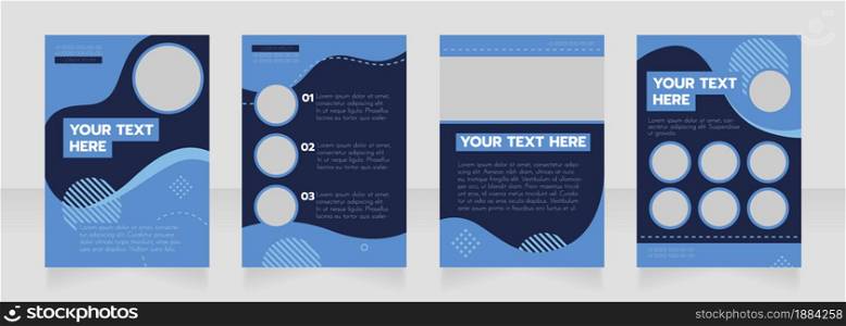 Marine industry dark blue blank brochure layout design. Vertical poster template set with empty copy space for text. Premade corporate reports collection. Editable flyer paper pages. Marine industry dark blue blank brochure layout design