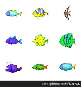Marine life icons set. Cartoon illustration of 9 marine life vector icons for web. Marine life icons set, cartoon style