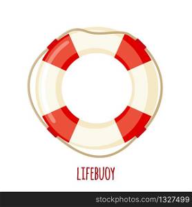 Marine Lifebuoy icon in flat style isolated on white background. Vector illustration.. Vector Lifebuoy icon in flat style isolated on white.