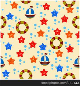 marine pattern with a boat. For fabric, baby clothes, background, textile, wrapping paper and other decoration. Repeating editable vector pattern. EPS 10. marine pattern with a boat. For fabric, baby clothes, background, textile, wrapping paper and other decoration. Vector seamless pattern EPS 10