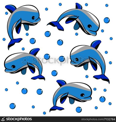 marine pattern with dolphins. For fabric, baby clothes, background, textile, wrapping paper and other decoration. Repeating editable vector pattern. EPS 10. marine pattern with dolphins. For fabric, baby clothes, background, textile, wrapping paper and other decoration. Vector seamless pattern EPS 10