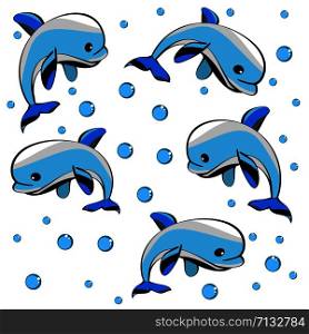 marine pattern with dolphins. For fabric, baby clothes, background, textile, wrapping paper and other decoration. Repeating editable vector pattern. EPS 10. marine pattern with dolphins. For fabric, baby clothes, background, textile, wrapping paper and other decoration. Vector seamless pattern EPS 10