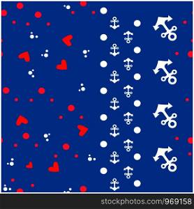 marine pattern with hearts. For fabric, baby clothes, background, textile, wrapping paper and other decoration. Repeating editable vector pattern. EPS 10. marine pattern with hearts. For fabric, baby clothes, background, textile, wrapping paper and other decoration. Vector seamless pattern EPS 10