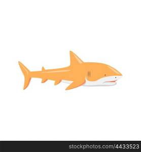 Marine Predator Shark Design Flat. Marine predator shark design flat. Dangerous predator shark with fins and tail and sharp teeth. Aggressive fish creation of nature in orange color living in the ocean or the sea. Vector illustration