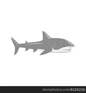Marine Predator Shark Design Flat. Marine predator shark design flat. Dangerous predator shark with fins and tail and sharp teeth. Aggressive fish creation of nature in black color living in the ocean or the sea. Vector illustration