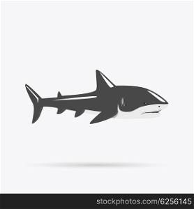 Marine Predator Shark Design Flat. Marine predator shark design flat. Dangerous predator shark with fins and tail and sharp teeth. Aggressive fish creation of nature in black color living in the ocean or the sea. Vector illustration