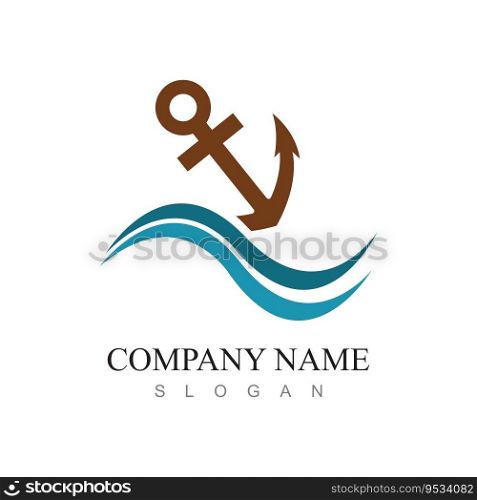 marine retro emblems logo with anchor and rope, anchor logo - vector Minimal Emblem of Anchor Ship Line Art Logo, Vector Illustration Design of Across the Ocean