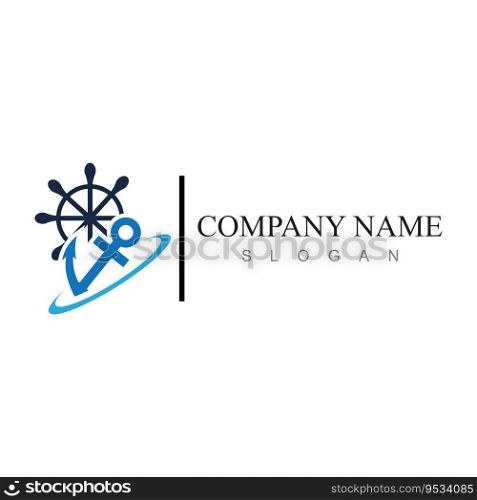marine retro emblems logo with anchor and rope, anchor logo - vector Minimal Emblem of Anchor Ship Line Art Logo, Vector Illustration Design of Across the Ocean