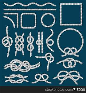 Marine rope knot. Ropes frames, cordage knots and decorative cord divider. Nautical tied sea boat knot marine ropes isolated vector icons set. Marine rope knot. Ropes frames, cordage knots and decorative cord divider isolated vector set