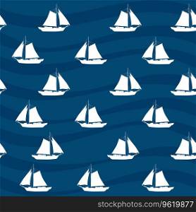 Marine Sailboat seamless pattern, vector illustration. Nautical silhouette flat style, for for fabric, textile, wallpaper, wrapping. Marine Sailboat seamless pattern, vector illustration