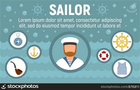 Marine sailor concept banner. Flat illustration of marine sailor vector concept banner for web design. Marine sailor concept banner, flat style