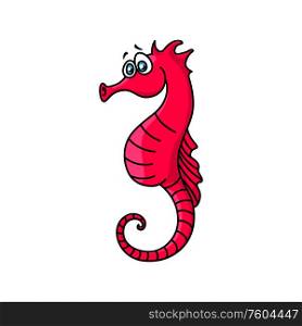 Marine seahorse isolated cartoon character. Vector childish red sea horse, profile view. Red seahorse isolated cartoon marine animal