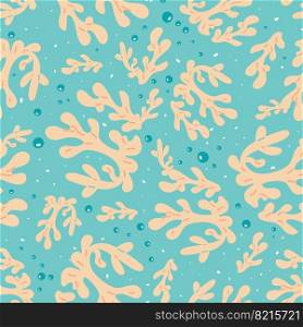 Marine seamless background with corals and bubbles on a blue background. Vector illustration. Marine seamless background with corals and bubbles on a blue background