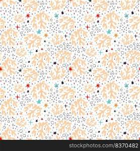 Marine seamless background with corals and bubbles on a white background. Vector illustration. Marine seamless background with corals and bubbles on a white background