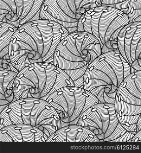 Marine seamless pattern with stylized seashells. Background made without clipping mask. Easy to use for backdrop, textile, wrapping paper.