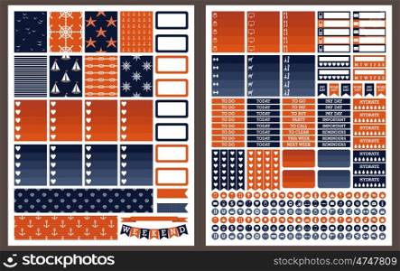 Marine vector printable stickers for planner