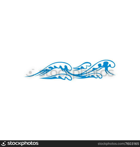 Marine water splashes isolated abstract sea waves symbol. Vector stream of storming ocean. Sea waves isolated splashes of ocean