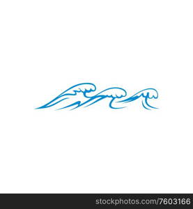 Marine water splashes isolated abstract sea waves symbol. Vector stream of storming ocean. Sea waves isolated splashes of ocean