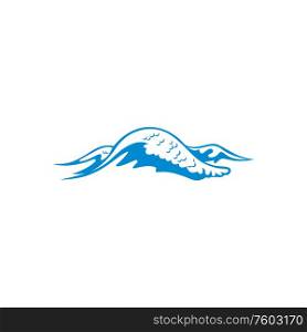 Marine water splashes isolated abstract sea waves symbol. Vector stream of storming ocean. Sea waves isolated splashes of ocean