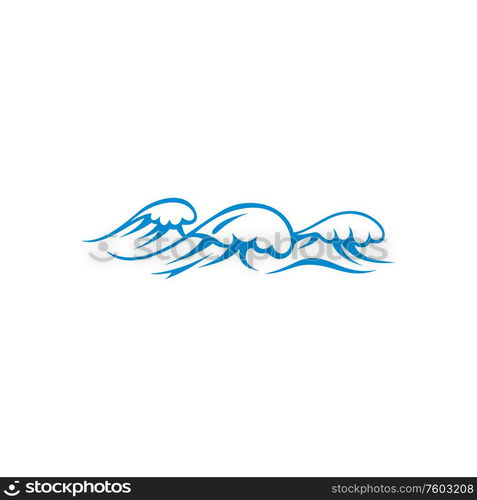 Marine water splashes isolated abstract sea waves symbol. Vector stream of storming ocean. Sea waves isolated splashes of ocean