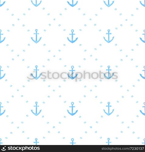 Marine watercolor seamless pattern of anchors. Vector illustration.