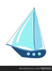 Marine yacht with sail isolated on white background. Sail yacht, ship and nautical vessel to journey and adventure, shipping maritime, vector illustration. Marine yacht with sail isolated on white background