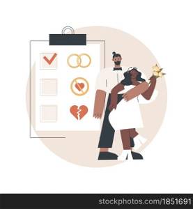 Marital status abstract concept vector illustration. Civil status, persons relationship, single married, checkbox, marital state, wedding rings, married couple, divorced widowed abstract metaphor.. Marital status abstract concept vector illustration.